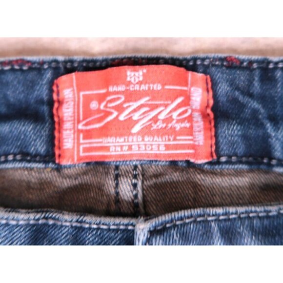 Stylo Skinny Jeans Distressed Dark Washed Blue Denim Stretch Men's Actual 32x29 - Picture 12 of 13